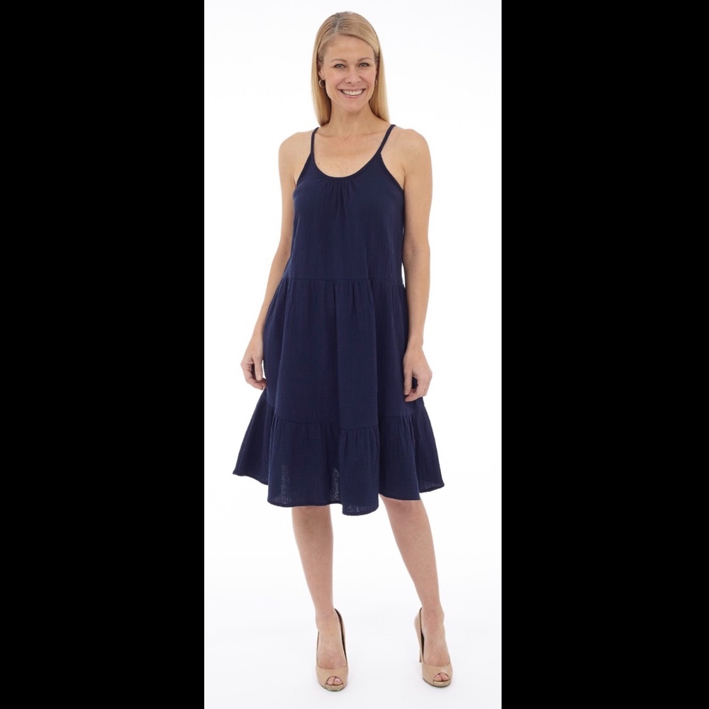 🌟 Navy Tiered Bubble Gauze Dress